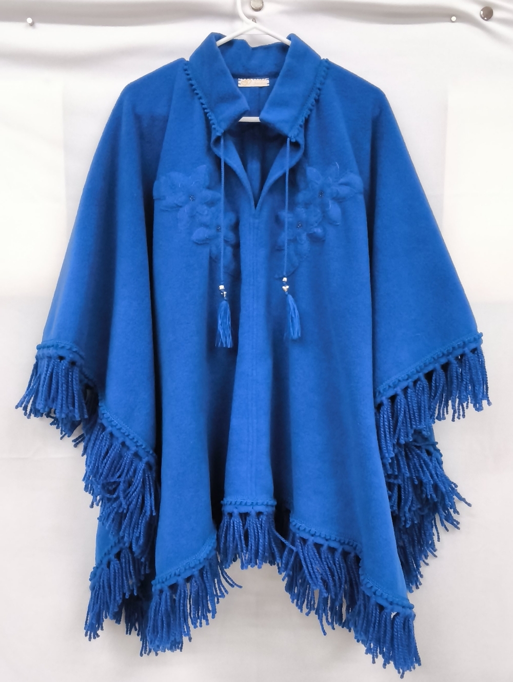 Vintage Royal Blue Boho Poncho – Signed "Jackie"